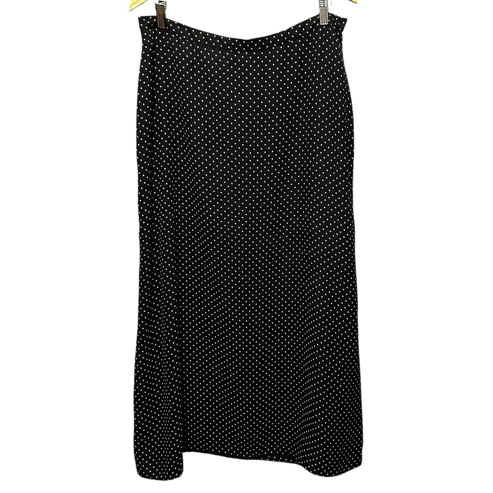 Jones Wear Womens Maxi Skirt 16 Black Polka Dot A-Line Zip Career Classic Preppy